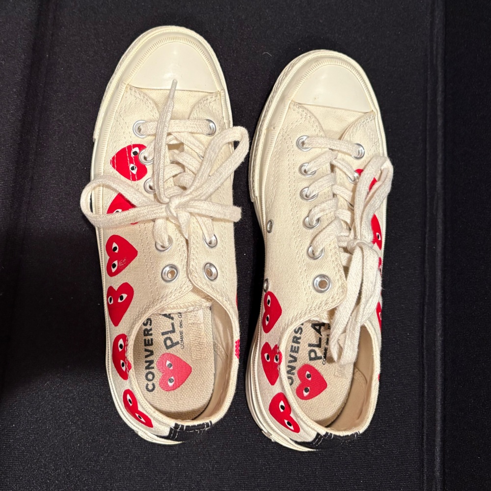 Converse Women's Cream Sneakers with Red Heart Accents